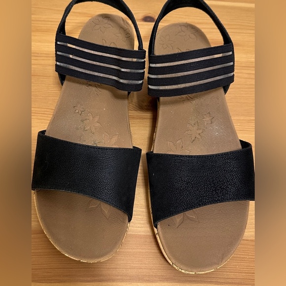 Skechers | Black Low Wedge Sandals with Simulated Cork Sole - Picture 2 of 6